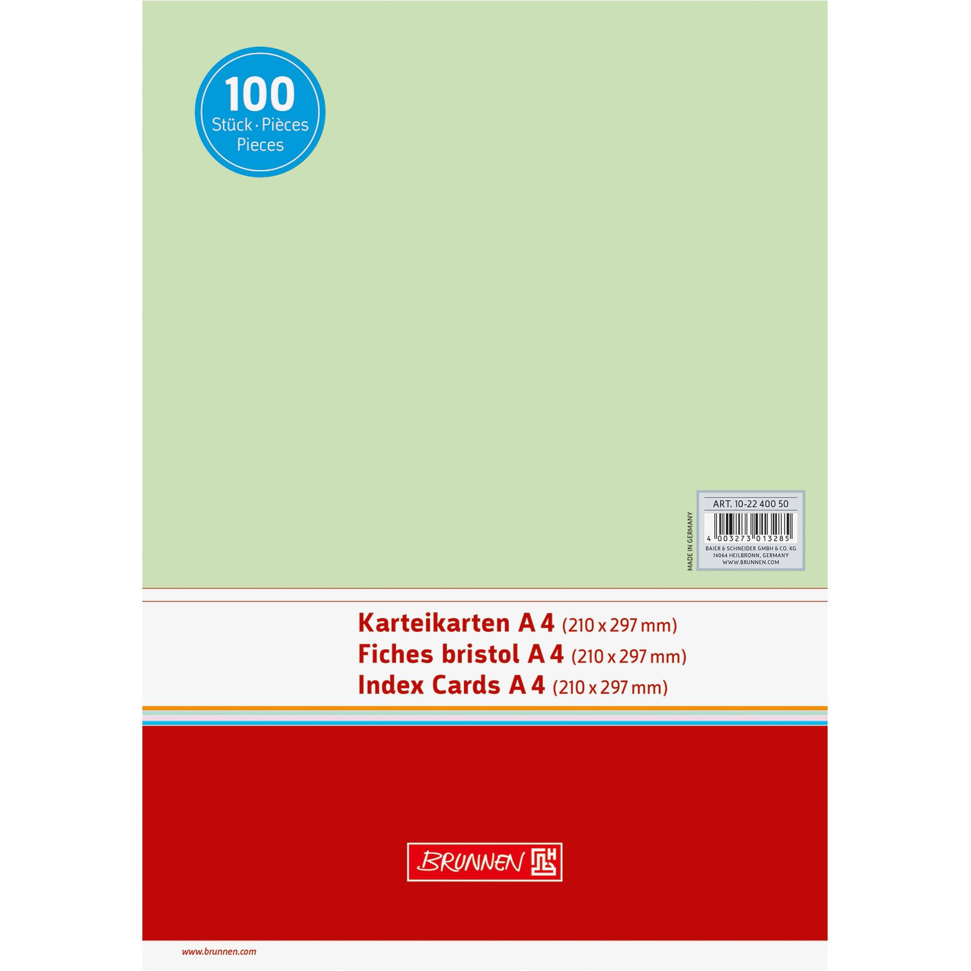 BRUNNEN Karteikarte 102240050 DIN A4 blanko gn 100 St./Pack.