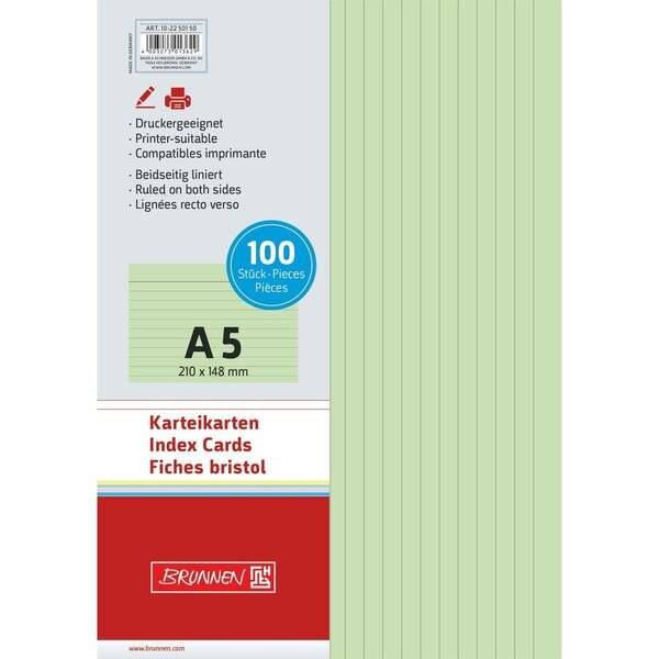 Karteikarten A5 liniert grün VE=100 Stück
