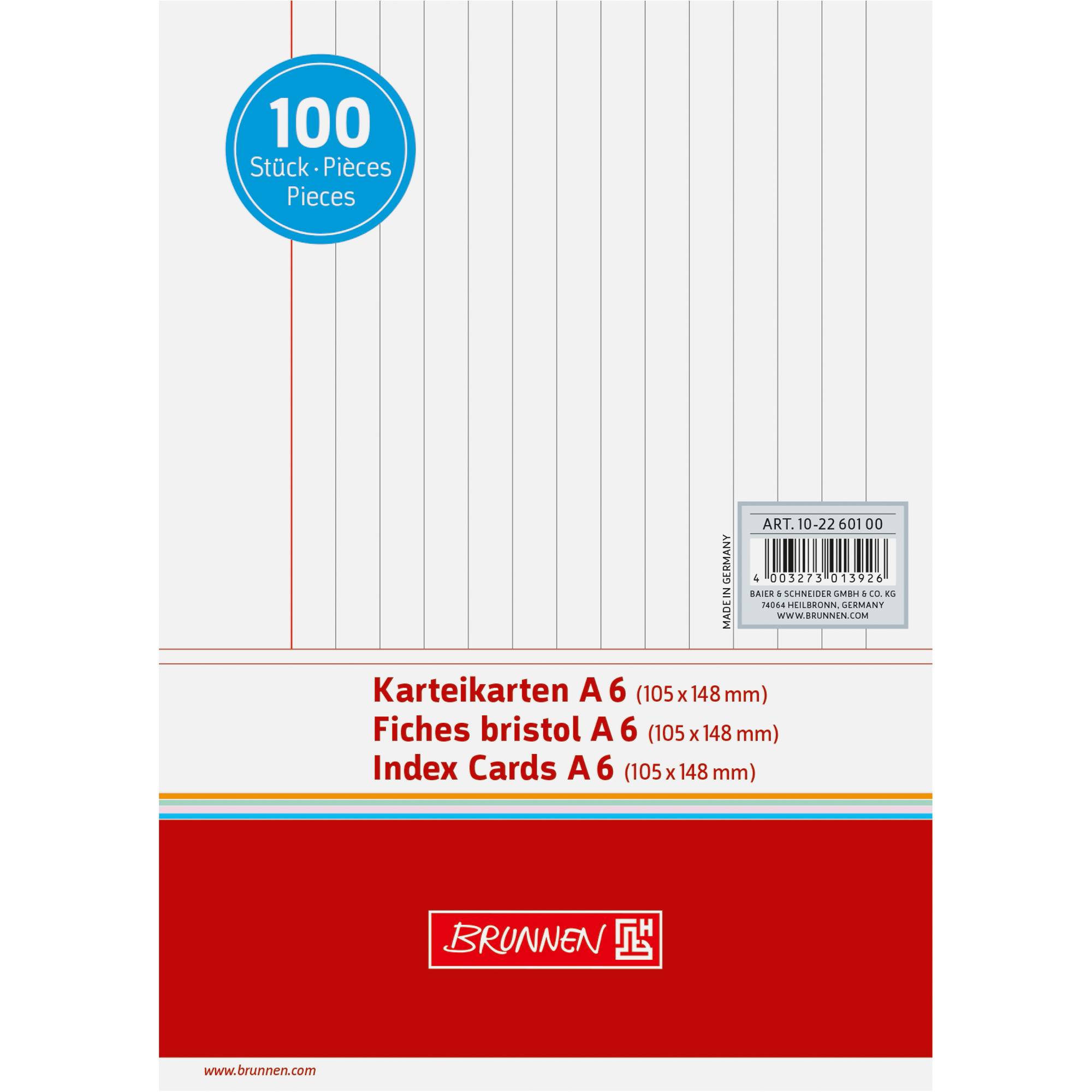 BRUNNEN Karteikarte 102260100 DIN A6 liniert ws 100 St./Pack.