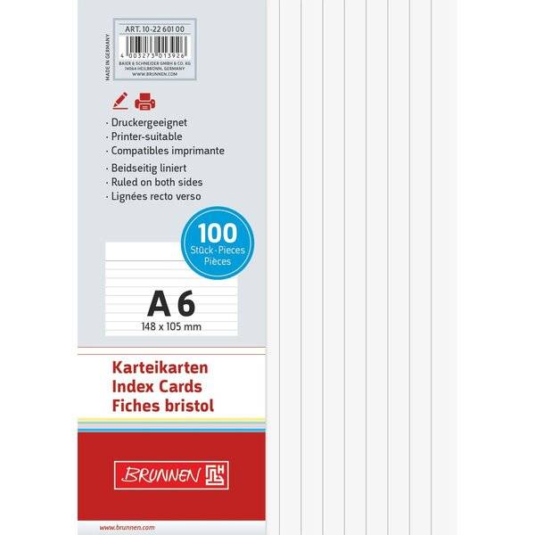 Karteikarten A6 liniert weiß VE=100 Stück