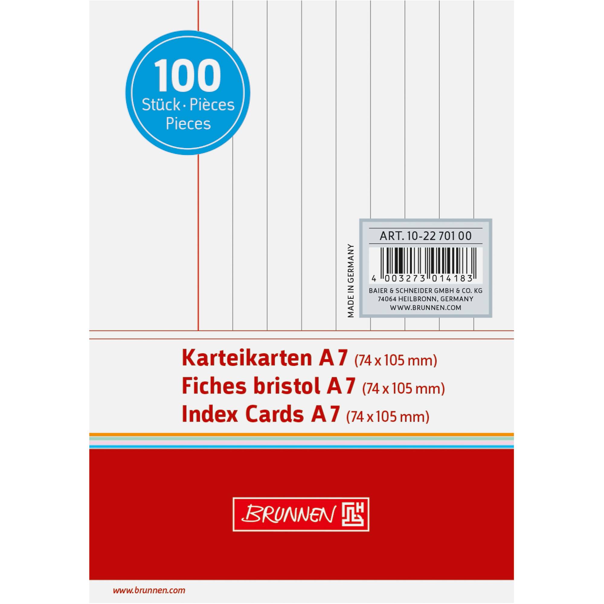 BRUNNEN Karteikarte 102270100 DIN A7 liniert ws 100 St./Pack.