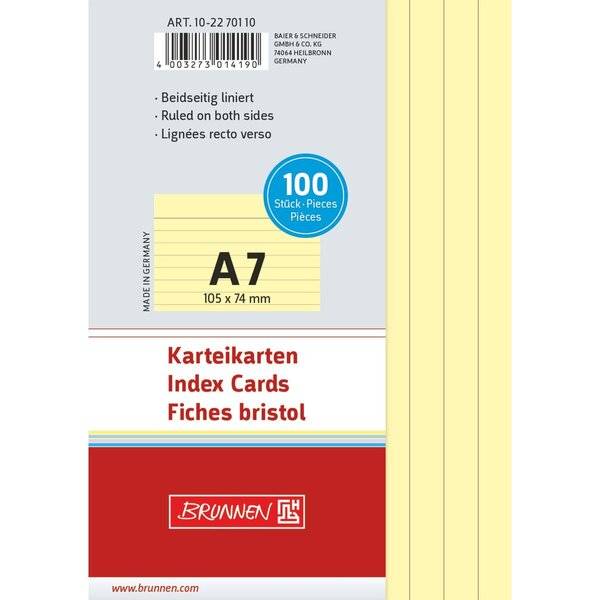 Karteikarten A7 liniert gelb VE=100 Stück