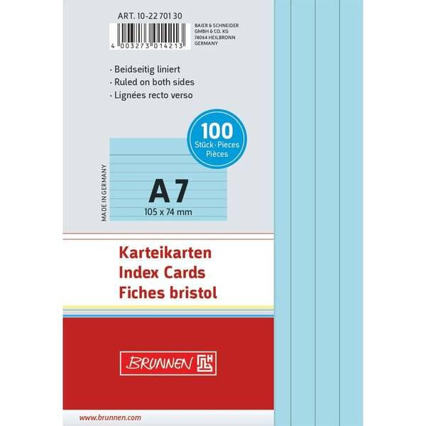Karteikarten A7 liniert blau VE=100 Stück