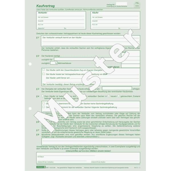 Kaufvertrag allgemein A4 2 Blatt selbstdurchschreibend