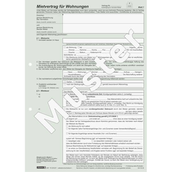 Mietvertrag Universal 3x2 Blatt selbstdurchschreibend