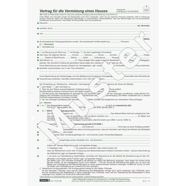 Mietvertrag Häuser A4 5 Seiten