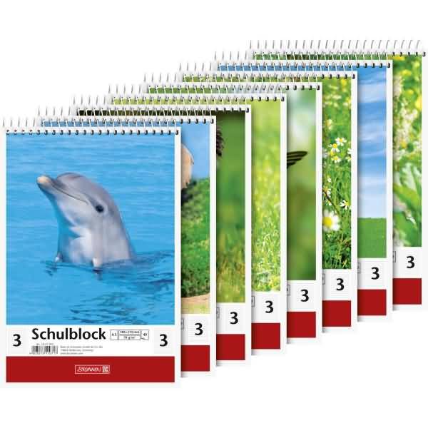 Schulblock A5 70g/qm Lineatur 3 mit Spirale 40 Blatt Motive sortiert