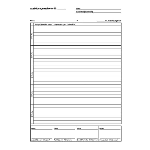 Ausbildungsnachweis A4 1 Monat/Seite