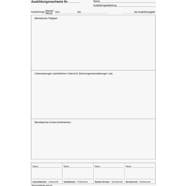 Ausbildungsnachweis-Block A4 28 Blatt grün