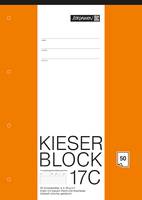 Orange-weißer KIESER BLOCK 17C Notizbuchdeckel mit liniertem Schreibbereich und einem kleinen „50