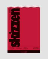 Rotes spiralgebundenes Notizbuchcover mit großem schwarzem vertikalem Text „Skizzen