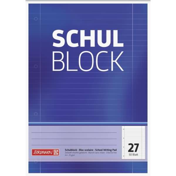 Schulblock A4 liniert Lineatur 27 mit Rand 4-fach gelocht 50 Blatt