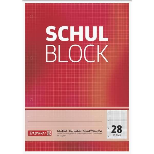 Schulblock A4 kariert Lineatur 28 mit Rand 4-fach gelocht 50 Blatt