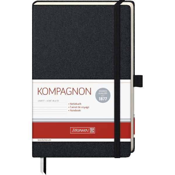 Brunnen Kompagnon, Monochromatisch, Schwarz, 192 Blätter, 80 g/m², Liniertes Papier, Hardcover