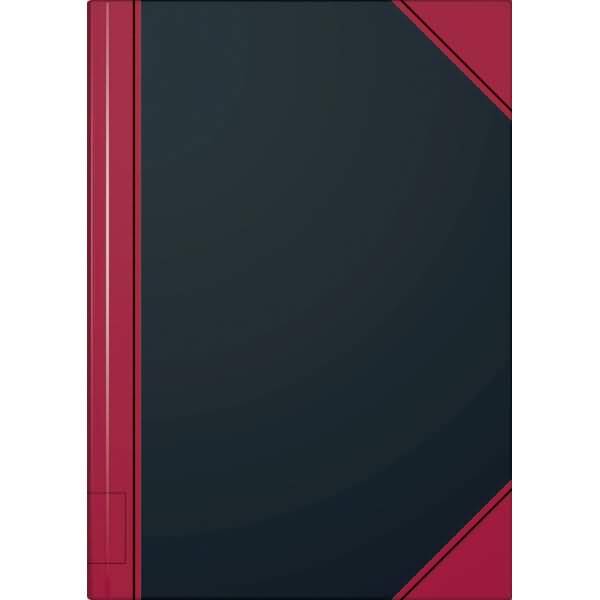 Notizbuch A5 blanko 96 Blatt 60g/qm Karton kaschiert schwarz mit roten Ecken