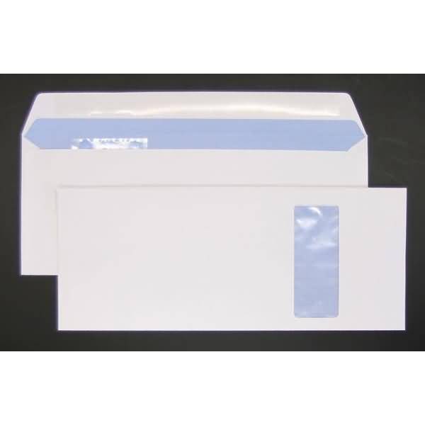 Briefumschläge 127x310mm 100g/qm gummiert Fenster VE=250 Stück weiß