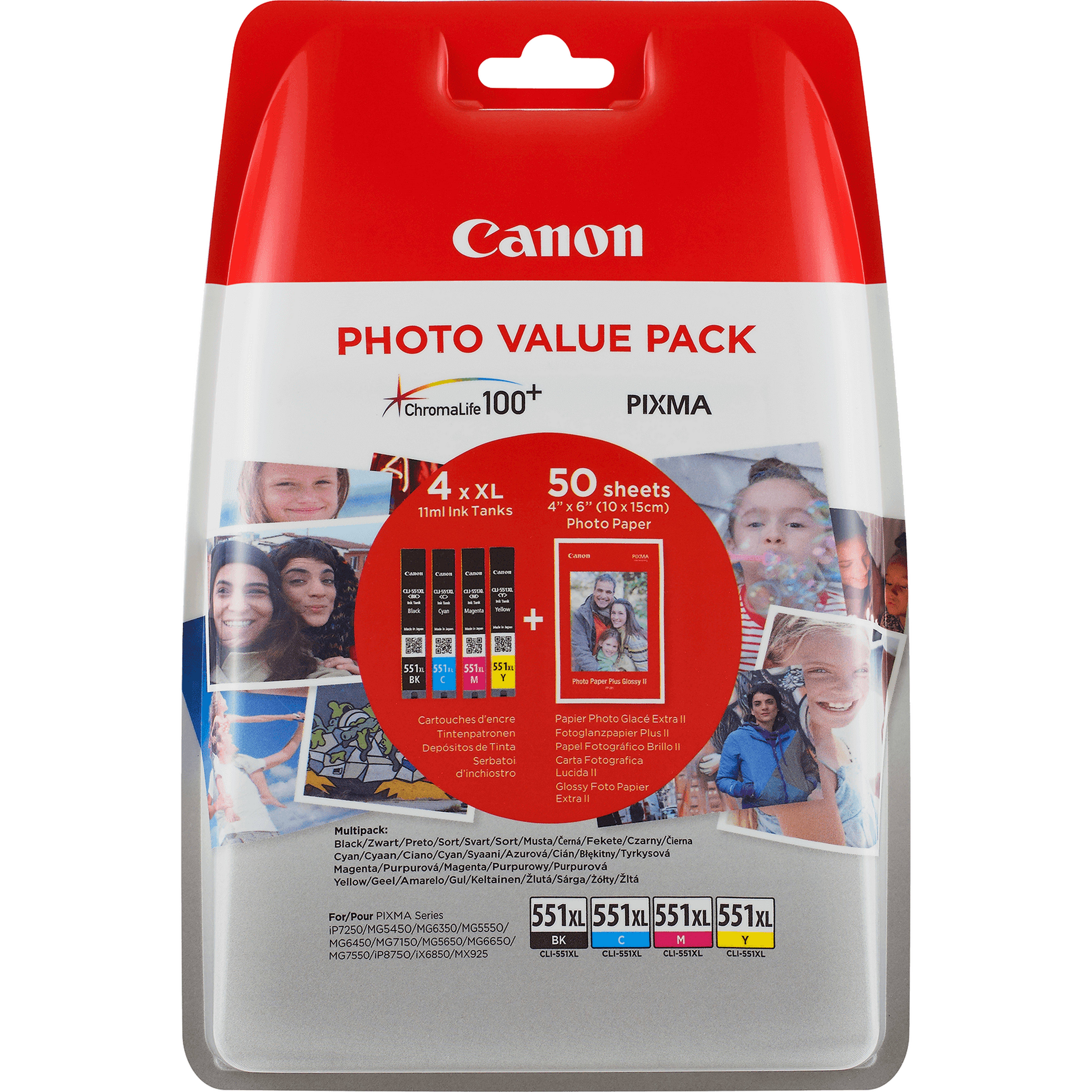 CLI 551XL BK Photo Value Pack Schwarz Gelb Cyan Magenta 660 Seiten Tintentank 6443B006