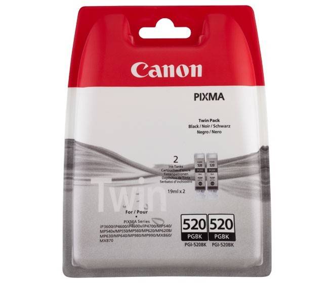 Canon PIXMA Tintenpatronen-Doppelpack für schwarze Tinte, je 19 ml, kompatibel mit Modellen wie MP640, MX860 und iP4600.