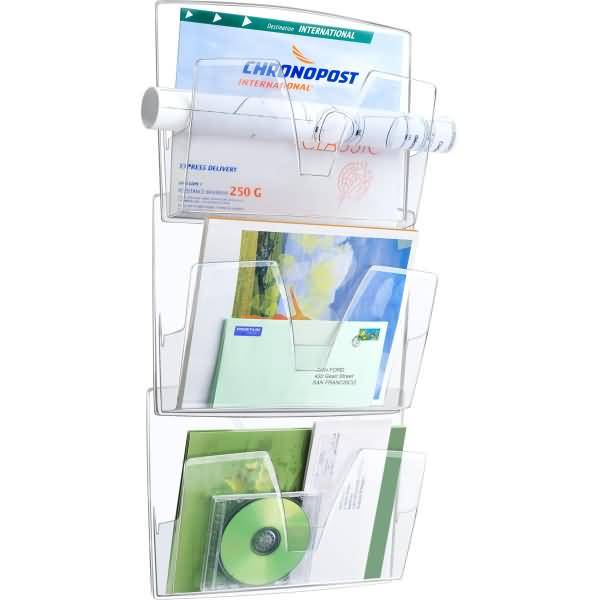 Wandprospekthalter-Set mit 3 Fächern glasklar