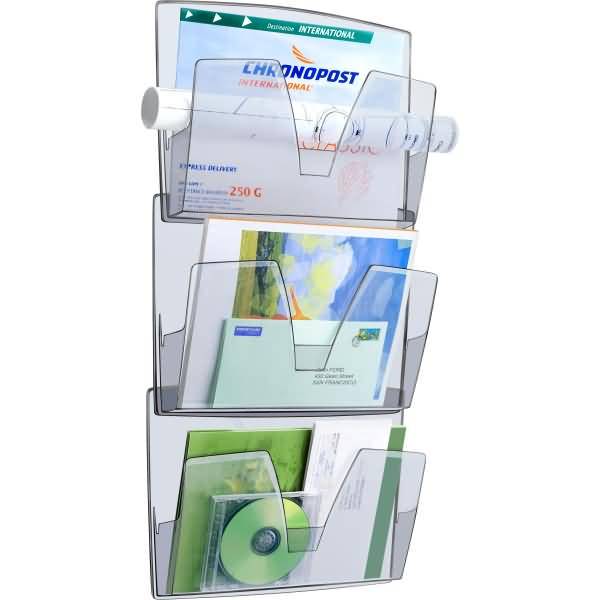 Wandprospekthalter-Set mit 3 Fächern rauchgrau