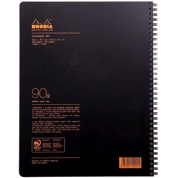 Notizbuch A4+ 80 Blatt Wire-O-Bindung 90g liniert mit Rand schwarz
