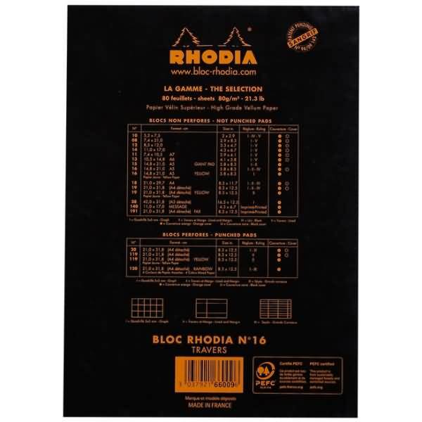 Notizblock Rhodia Nr. 16 A5 liniert mit Rand 80 Blatt schwarz