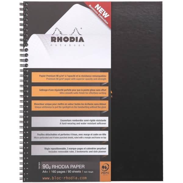 Notizbuch Notebook Rhodiactive A4 21x29,7cm 80 Blatt 90g kariert schwarz