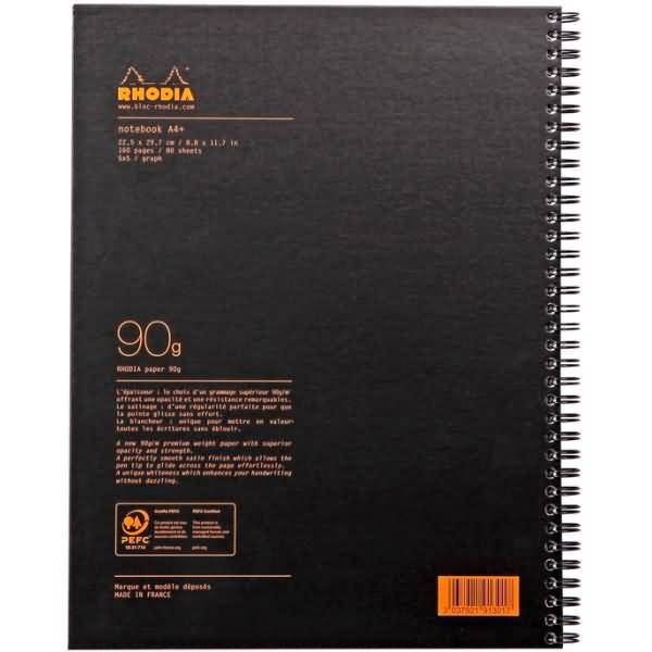 Notizbuch Notebook Rhodiactive A4 21x29,7cm 80 Blatt 90g kariert schwarz