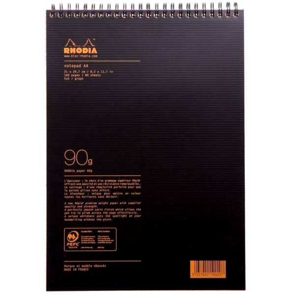 Notizbuch A4+ 80 Blatt Wire-O-Bindung 90g 80 Blatt kariert schwarz