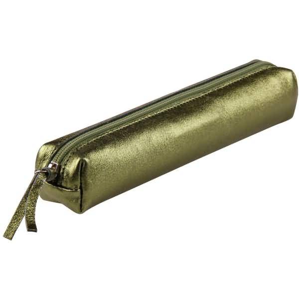 Schlampermäppchen Leder 4x2,5x19,5cm green