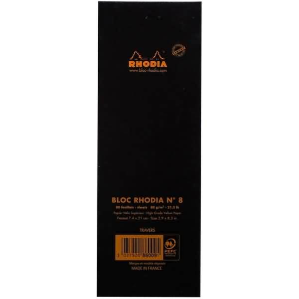Notizblock Rhodia Nr. 8 7,4x21cm liniert 80 Blatt schwarz