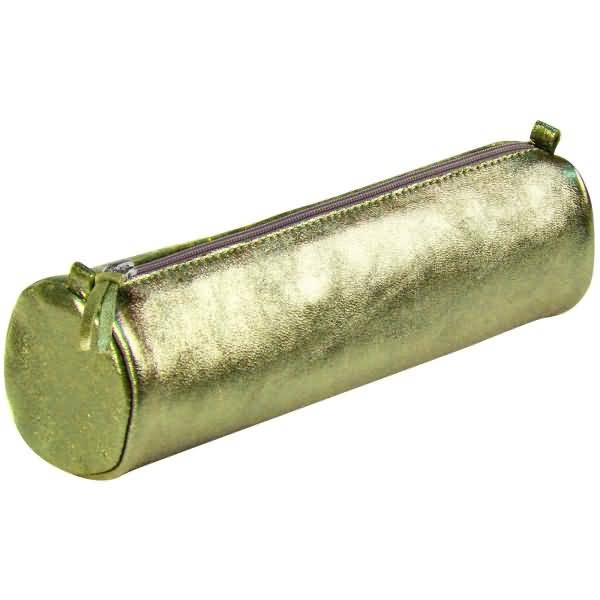 Schlampermäppchen Leder rund 5,5x22cm green