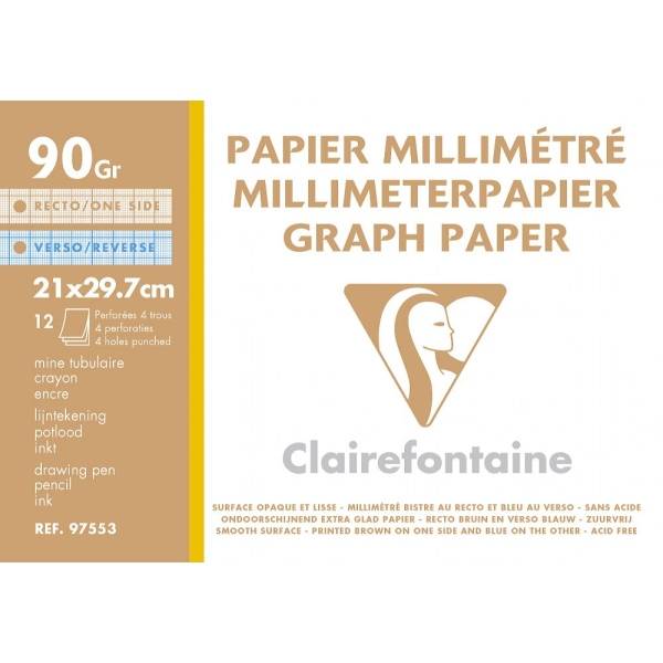 Millimeterpapier A4 gelocht weiß 90g/qm 12 Blatt