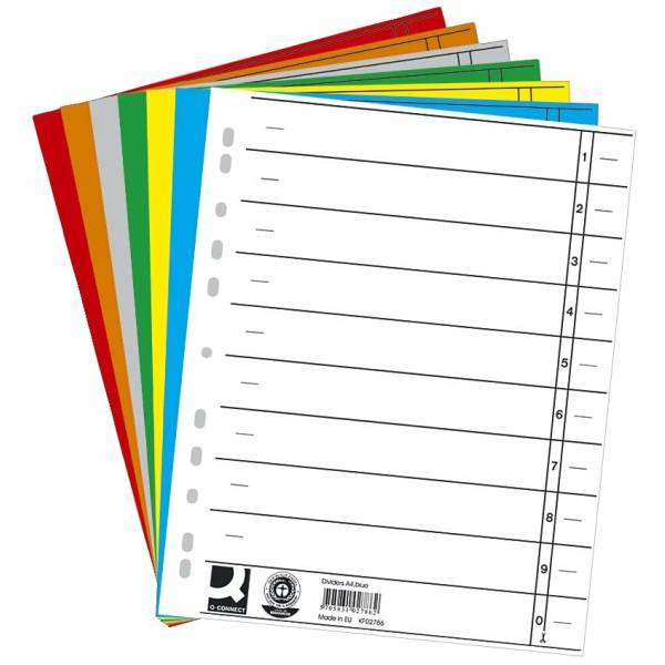 Trennblätter A4 230g/qm durchgefärbt VE=100 Stück farbig sortiert