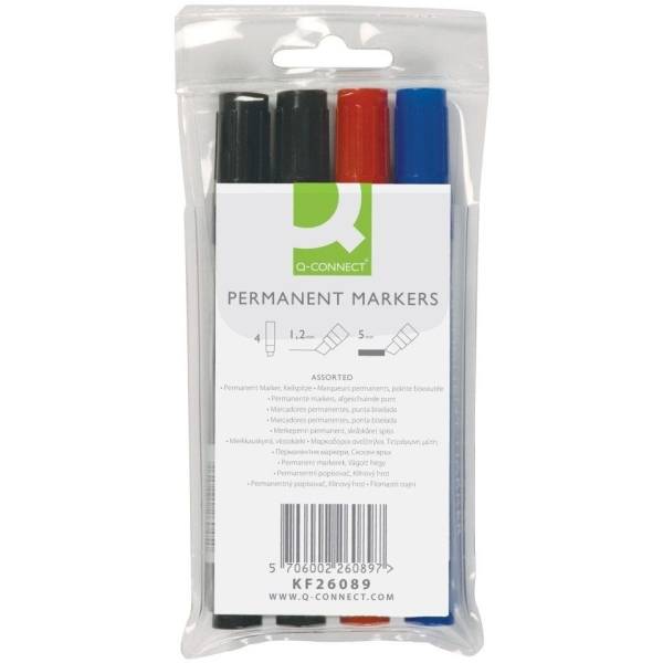 Permanentmarker Keilspitze 2-5mm VE=4 Stück (blau, rot, 2x schwarz)