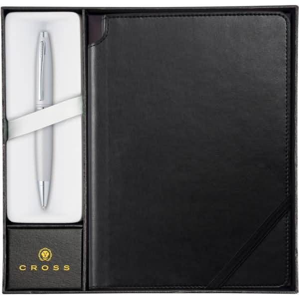 Kugelschreiber Calais mattchrom + Notizbuch schwarz