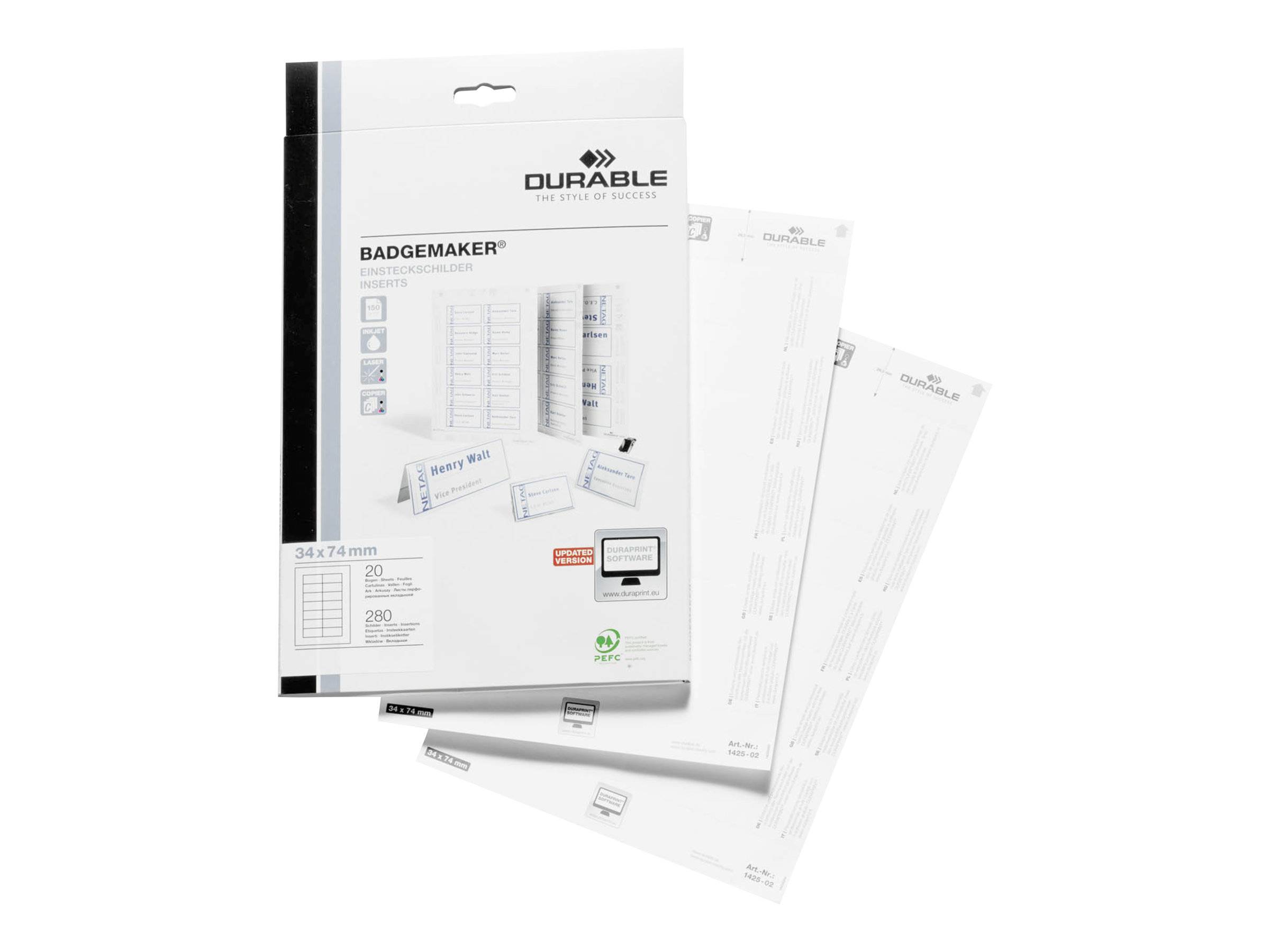 DURABLE BADGEMAKER - Weiß - 34 x 74 mm 280 Karte(n) (20 Bogen x 14)