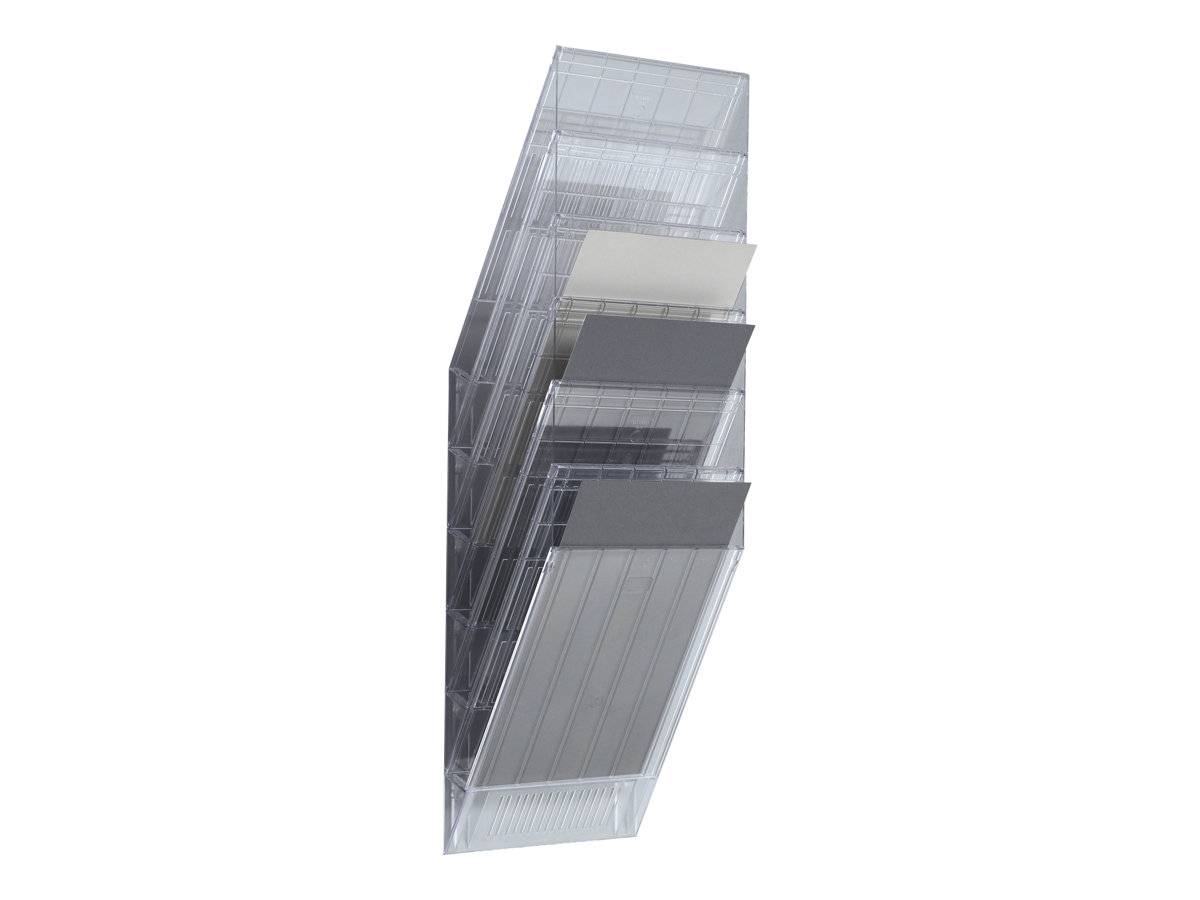 Transparente geschichtete 3D-Grafik einer rechteckigen gestapelten Struktur mit mehreren versetzten grauen Paneelen, isoliert auf weißem Hintergrund dargestellt.