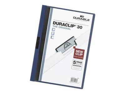 DURABLE DURACLIP ORIGINAL 30 - Klemmhefter - für A4 - Kapazität: 30 Blätter - blau mit transparentem Deckblatt (Packung