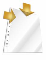 Weißes Dokumentordner-Symbol mit zwei goldenen Pfeilen, die darauf zeigen und eine Upload- oder Importfunktion suggerierten.