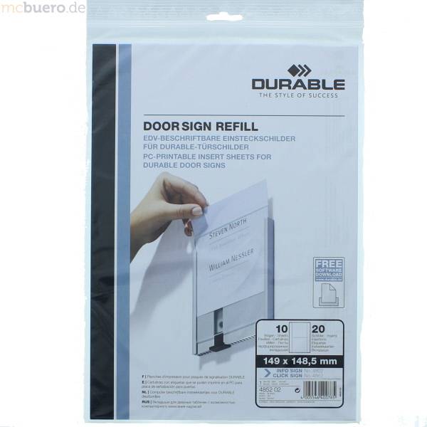 Einsteckschild für Türschild Info Sign 149x148mm weiß VE=20 Schilder