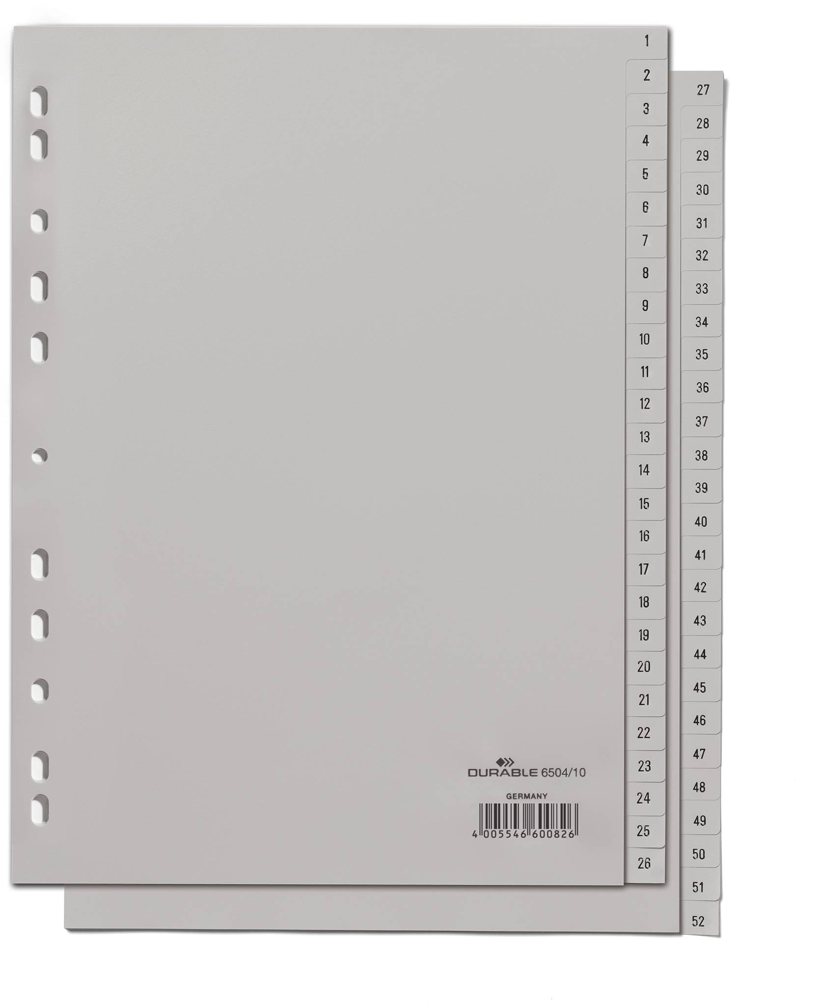 DURABLE - Trennelement - 52 (26 x 2) Teile - vorgedruckt: 1-26, 27-52 - mit Register - Grau (Packung mit 5)