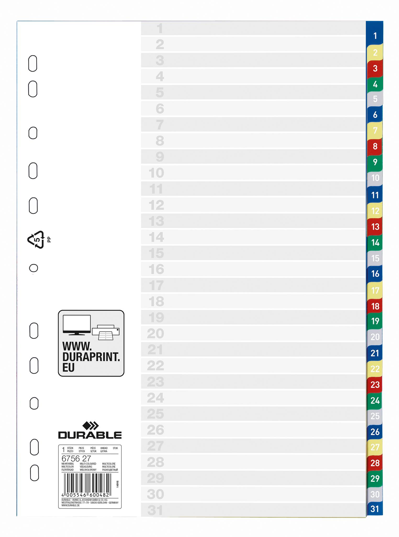 DURABLE - Trennelement - 31 Teile - vorgedruckt: 1-31