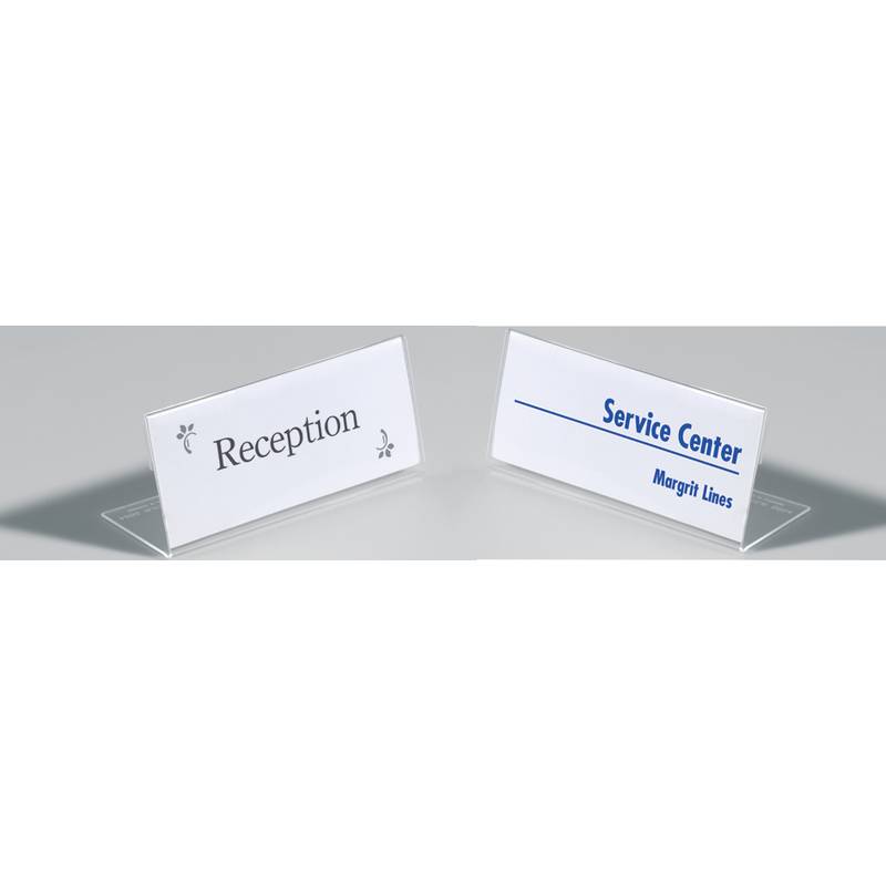 Zwei Tischzelte mit den Aufschriften „Reception