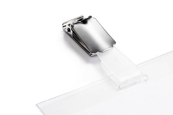 DURABLE - Namensschild - für 40 x 75 mm - Clip, Nadel - durchsichtig (Packung mit 50)