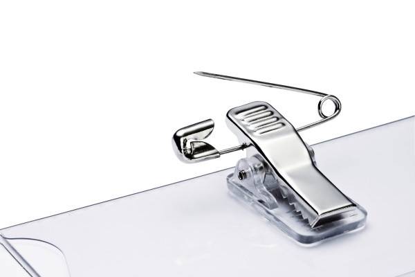 DURABLE - Namensschild - für 40 x 75 mm - Clip, Nadel - durchsichtig (Packung mit 50)