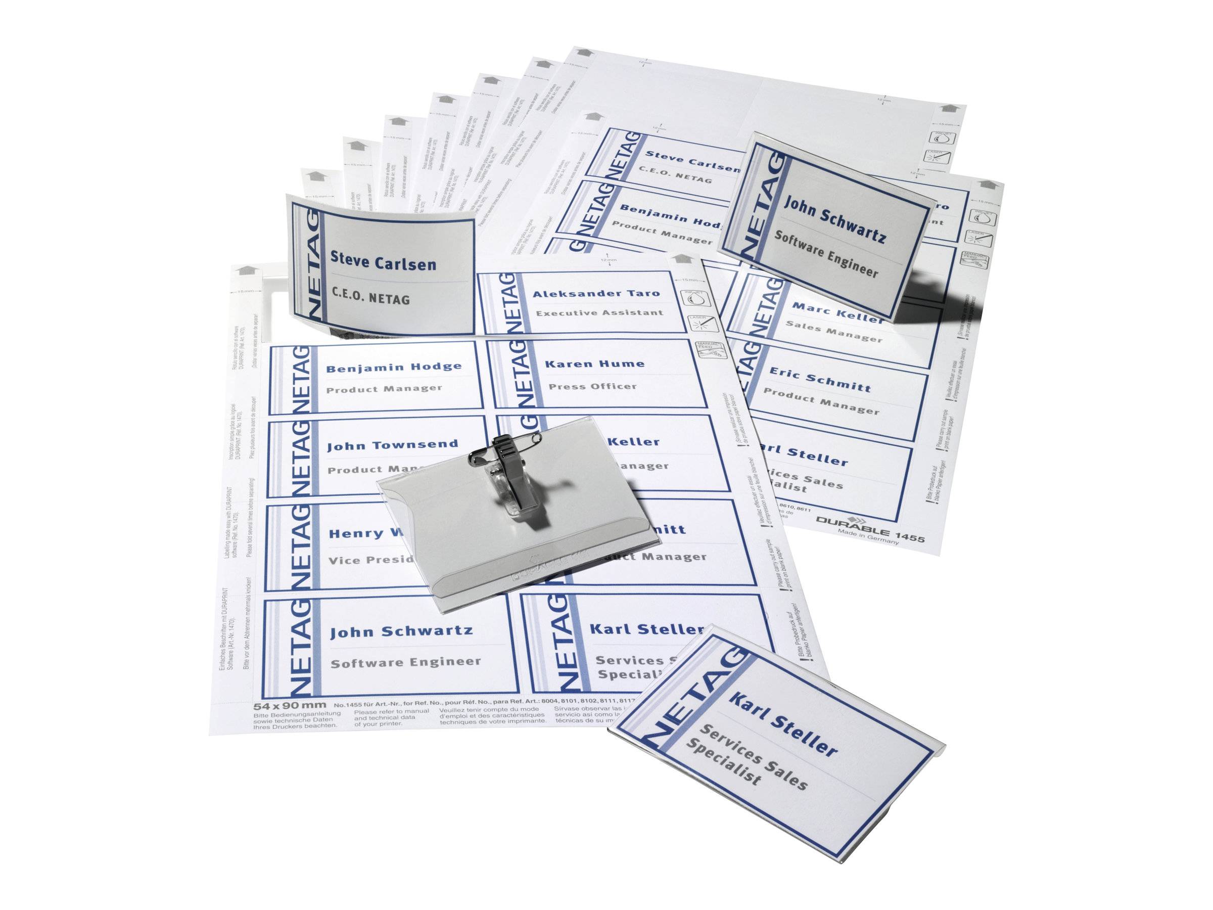 DURABLE - Namensschild - für 54 x 90 mm - Clip, Nadel - diverse Farben (Packung mit 20)