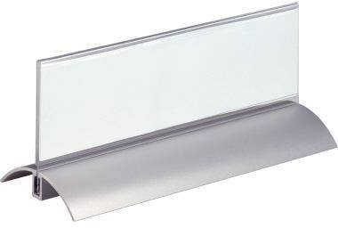 Klares Glaspanel, das in einer gebürsteten Metallbodenführung montiert ist, wahrscheinlich ein Dusch- oder Raumteiler-Basiskanal.