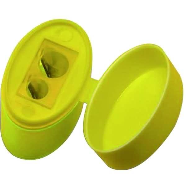 Kunststoff-Doppelspitzer mit Deckel oval farbig sortiert