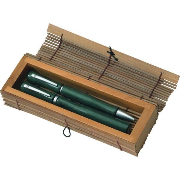 Geschenketui Bambus viereckig für 2 Schreibgeräte